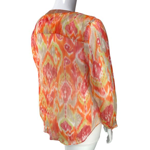 Chicos Womens Size 2 US 12 L Summer Ikat Moria Top Multicolor Sheer Blouse - Picture 8 of 15